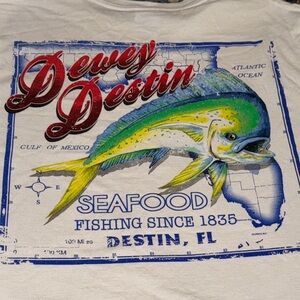 Dewey Destin Florida Seafood White Long Sleeve T-Shirt Gildan Medium